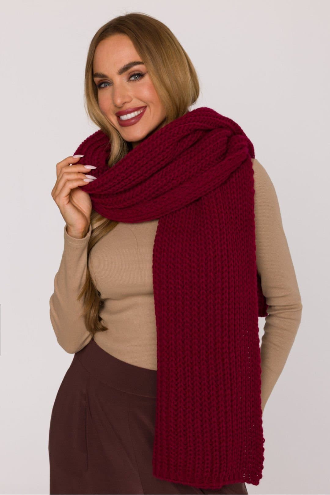 Love Lace Love Lace Women's Long Scarf Wide Enveloping Thick Ribbed Soft Yarn Warm Comfort in Burgundy