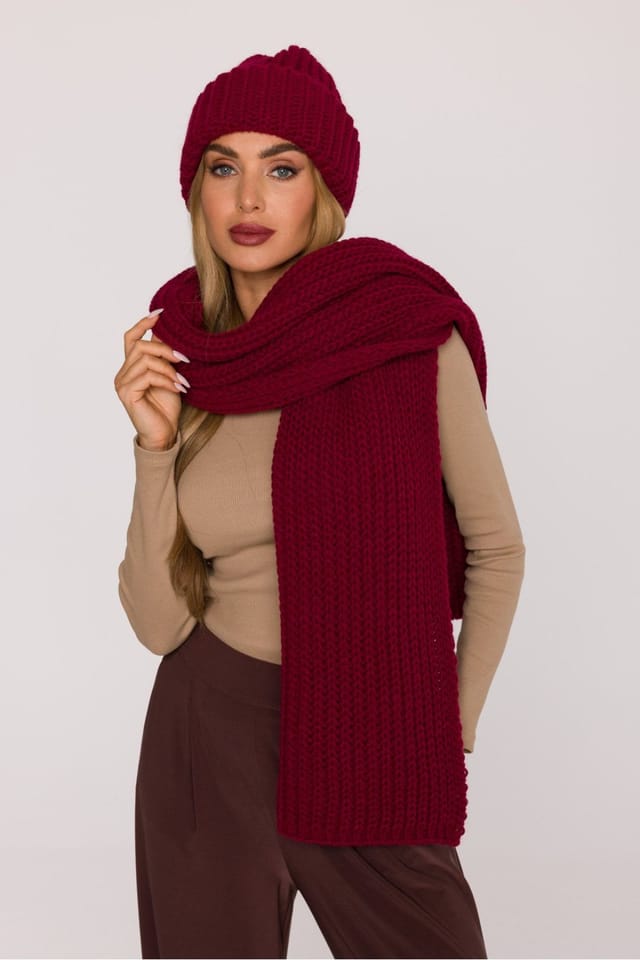 Love Lace Love Lace Women's Long Scarf Wide Enveloping Thick Ribbed Soft Yarn Warm Comfort in Burgundy - 2