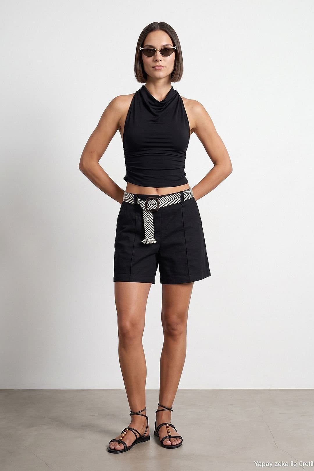 Dilvin Dilvin Women's Linen Blend Shorts in Black