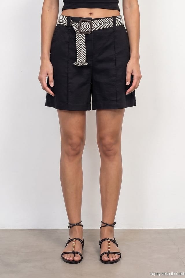 Dilvin Dilvin Women's Linen Blend Shorts in Black - 3