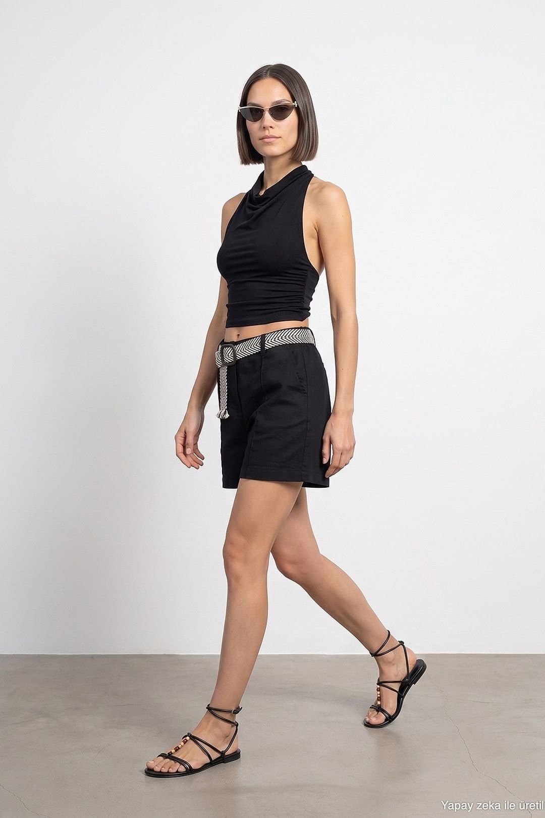 Dilvin Dilvin Women's Linen Blend Shorts in Black - 4