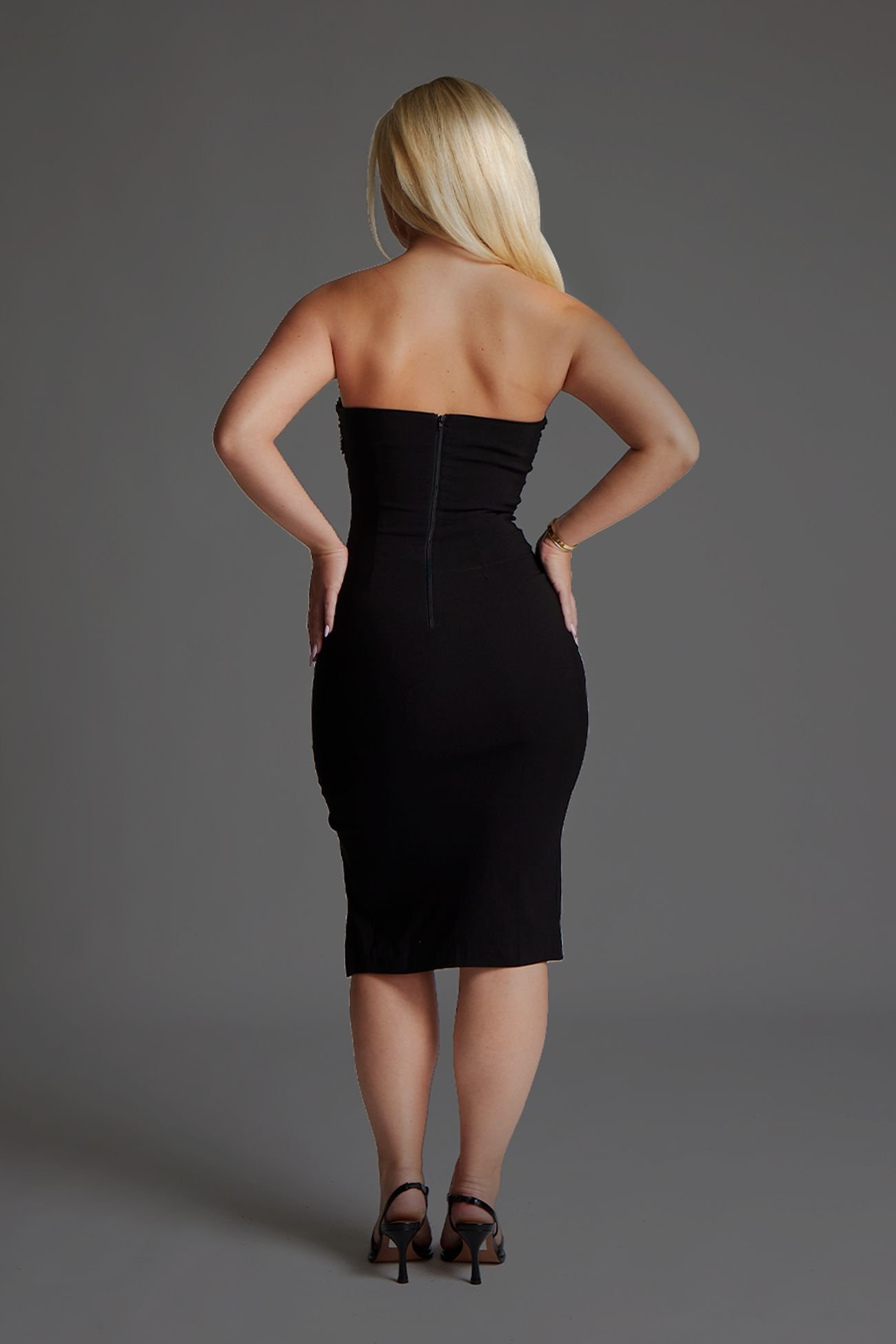 Vesper Vesper Women's Bandeau Sequin Bust Midi Dress with Thigh Split in Black - 4