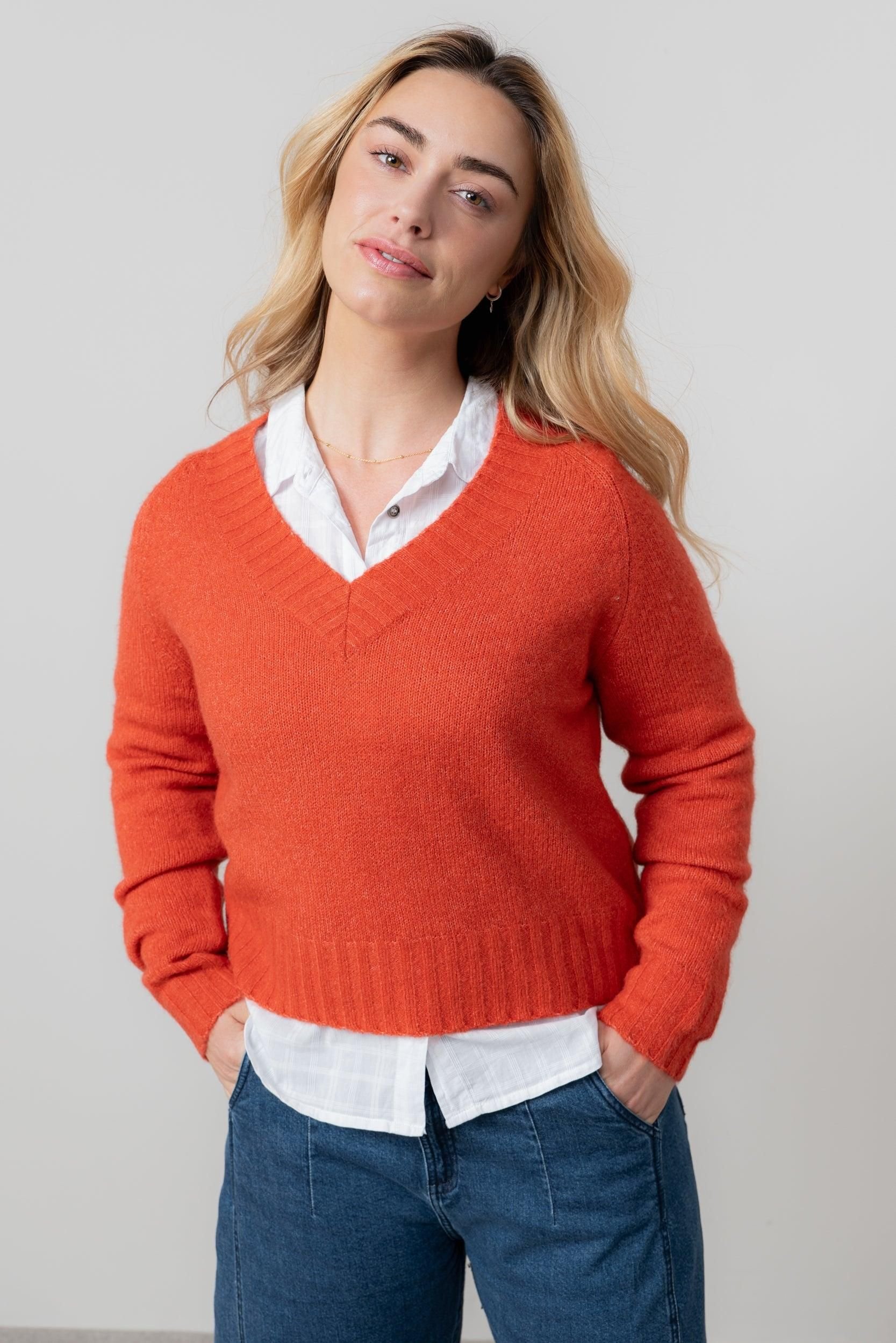 Lily & Me Lily & Me Women's Woodchester V-Neck Blended yarn Boxy Fit Jumper in Red - 2