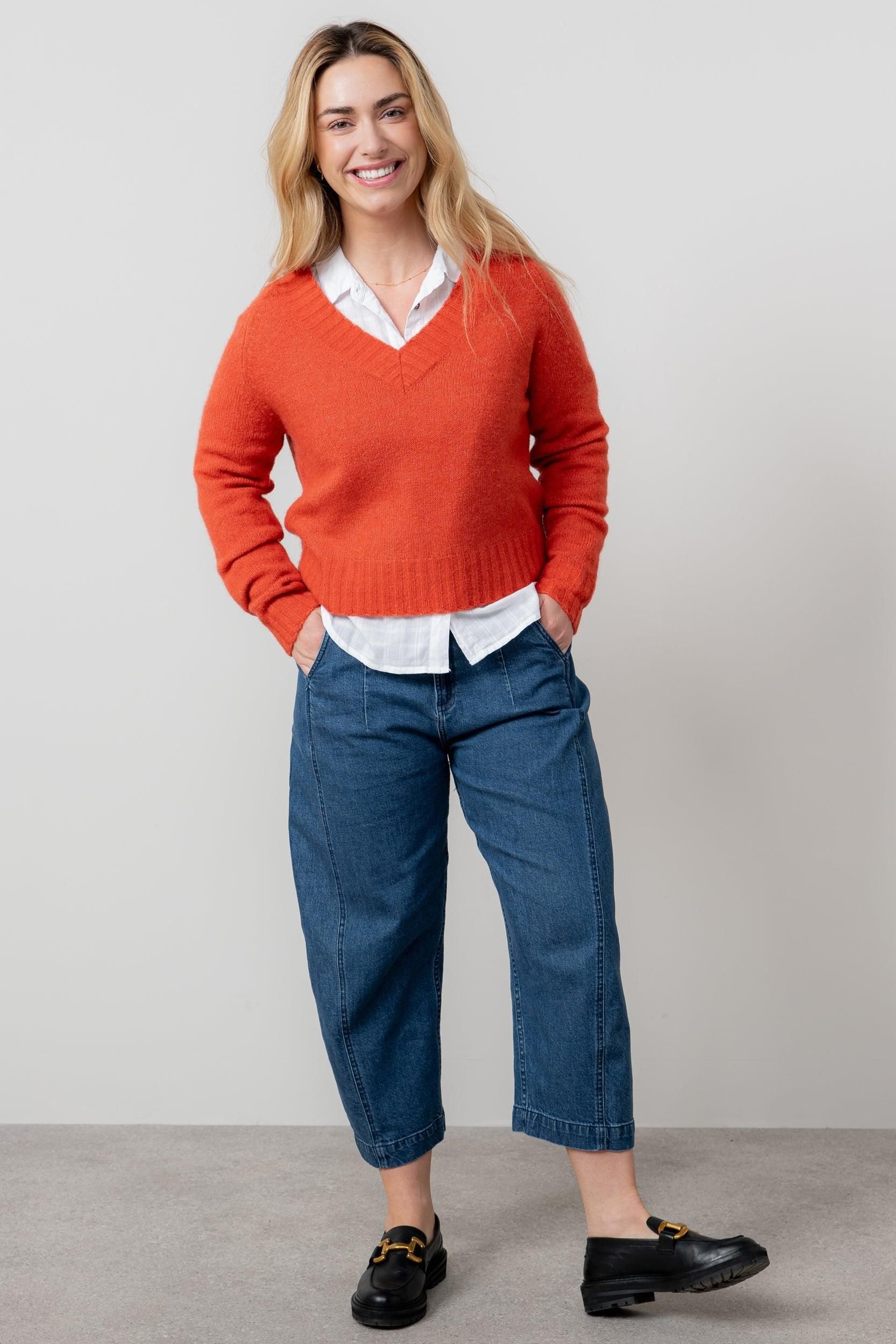 Lily & Me Lily & Me Women's Woodchester V-Neck Blended yarn Boxy Fit Jumper in Red - 3