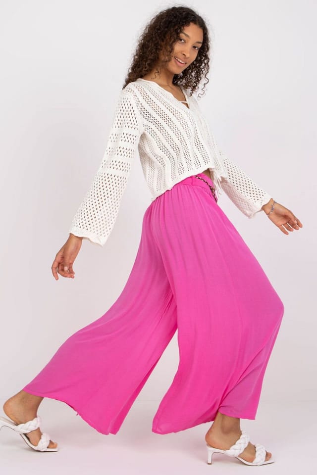 Love Lace Love Lace Women's Wide Leg Fabric Pants With Elastic Waist & Belt in Pink - 3