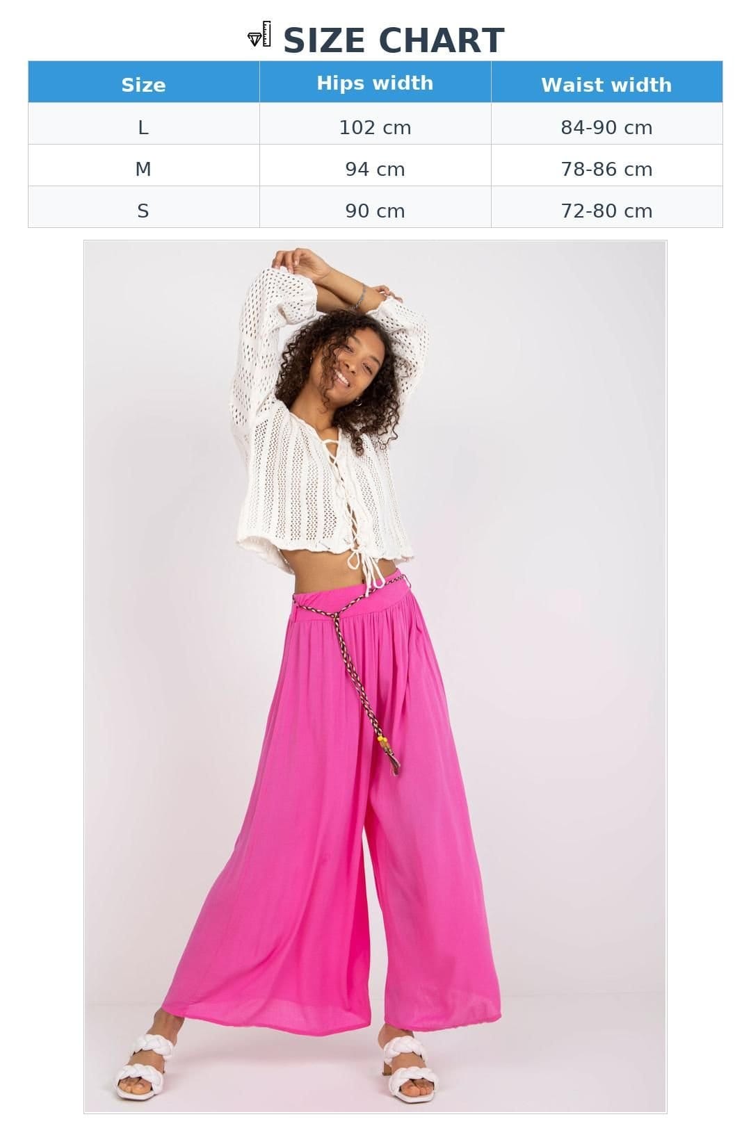Love Lace Love Lace Women's Wide Leg Fabric Pants With Elastic Waist & Belt in Pink - 4