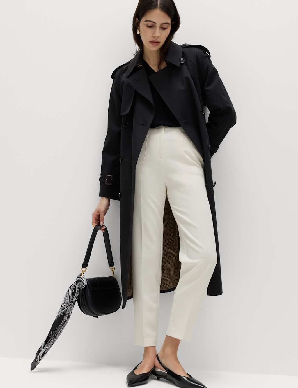 Marks & Spencer M&S Tapered Ankle Grazer Trousers Ivory