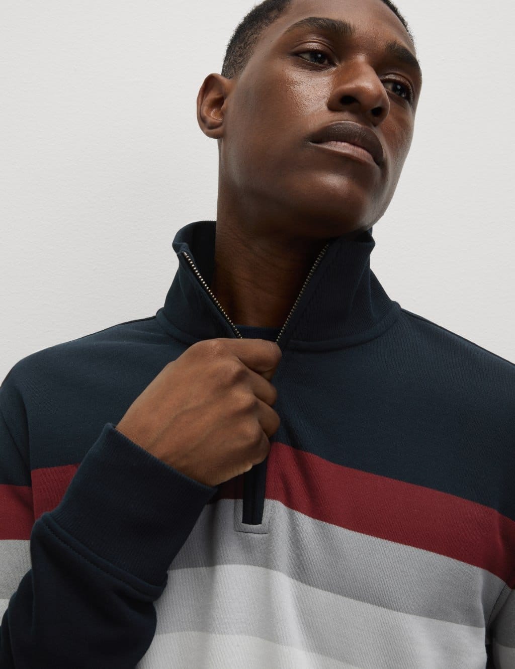 M&S Navy Mix Half Zip Sweatshirt