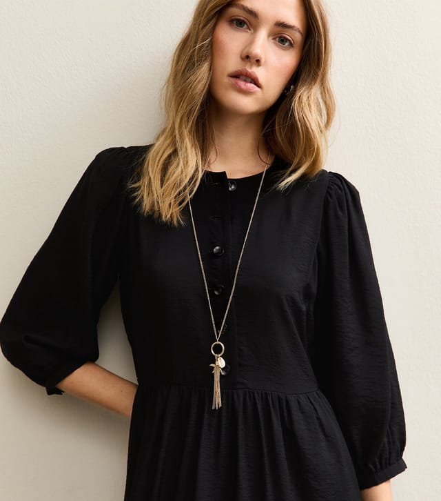 New Look Women's Black Buttoned Cropped Sleeve Midi Dress New Look - 2