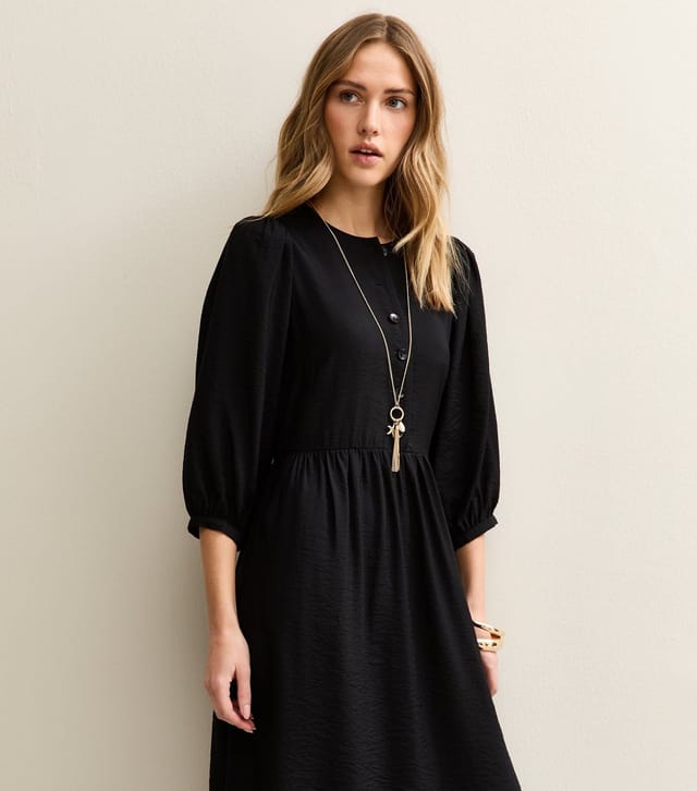 New Look Women's Black Buttoned Cropped Sleeve Midi Dress New Look - 3