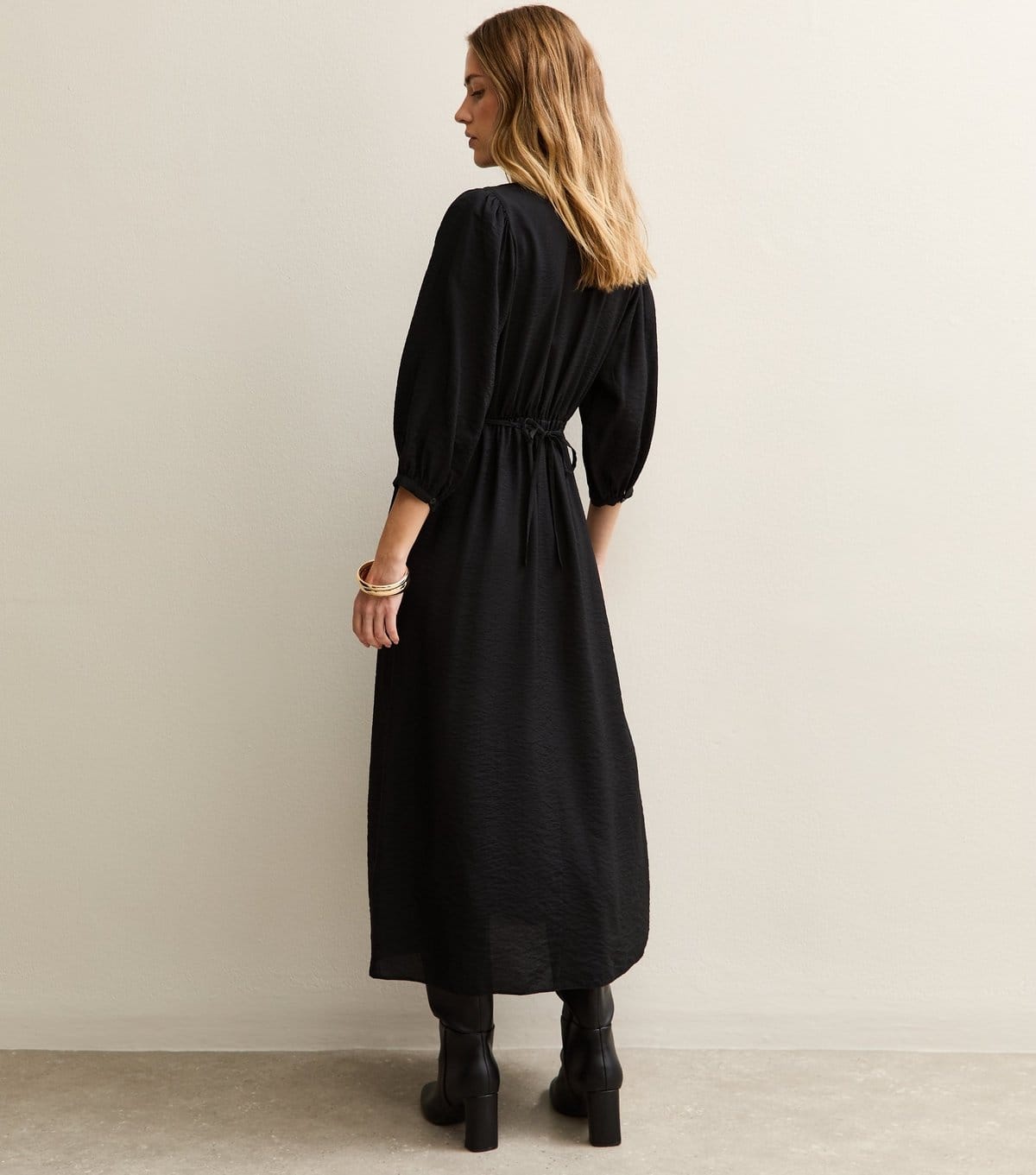 New Look Women's Black Buttoned Cropped Sleeve Midi Dress New Look - 4