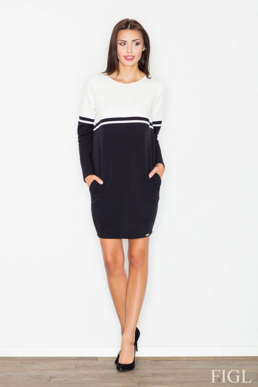 Love Lace Love Lace Women's Soft Cotton Round Neck Knit Dress Pockets in Black