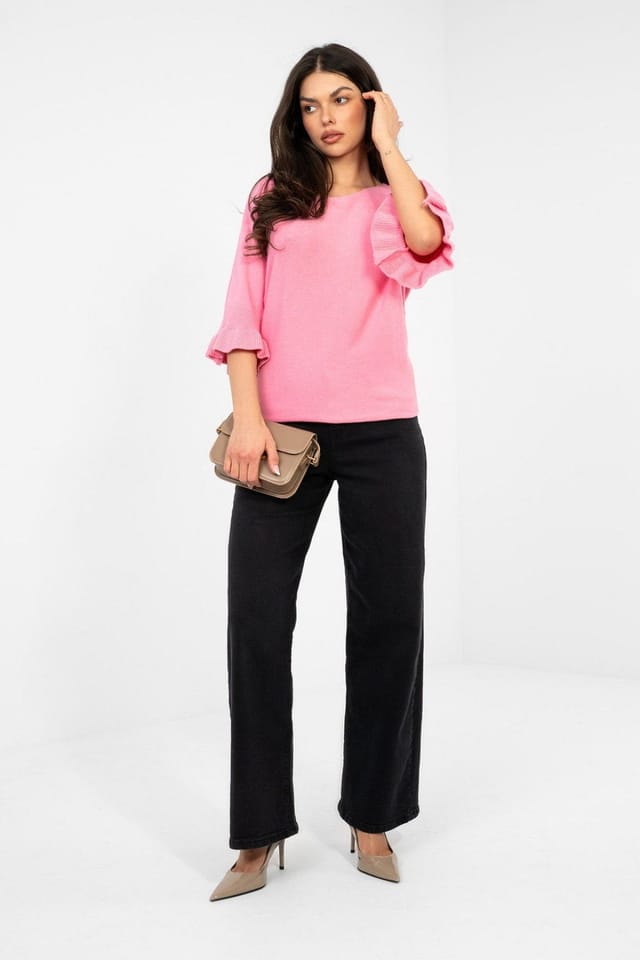 Love Lace Love Lace Women's Viscose Blend Sweater With Ruffle Sleeve in Pink - 2