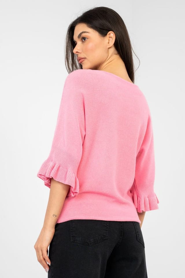 Love Lace Love Lace Women's Viscose Blend Sweater With Ruffle Sleeve in Pink - 3