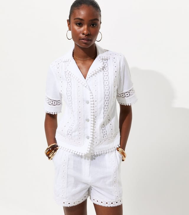 New Look Women's White Embroidered Lace Trimmed Cropped Shirt New Look - 2