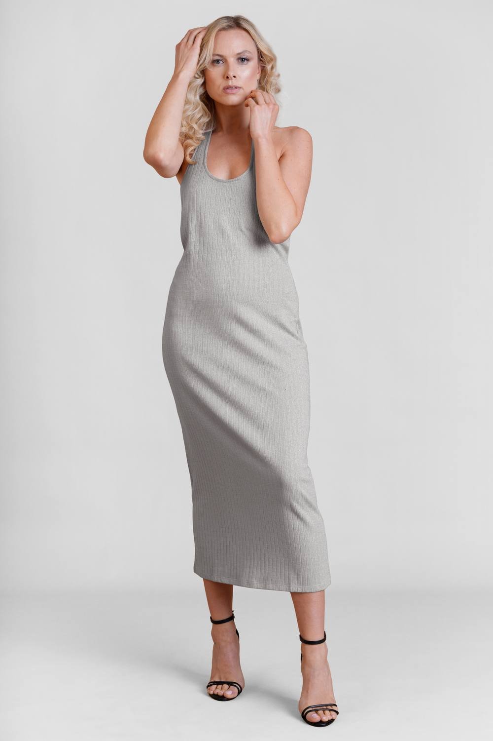 Enorsia Enorsia Women's Halter Neck Jersey Midi Dress in Grey - 2