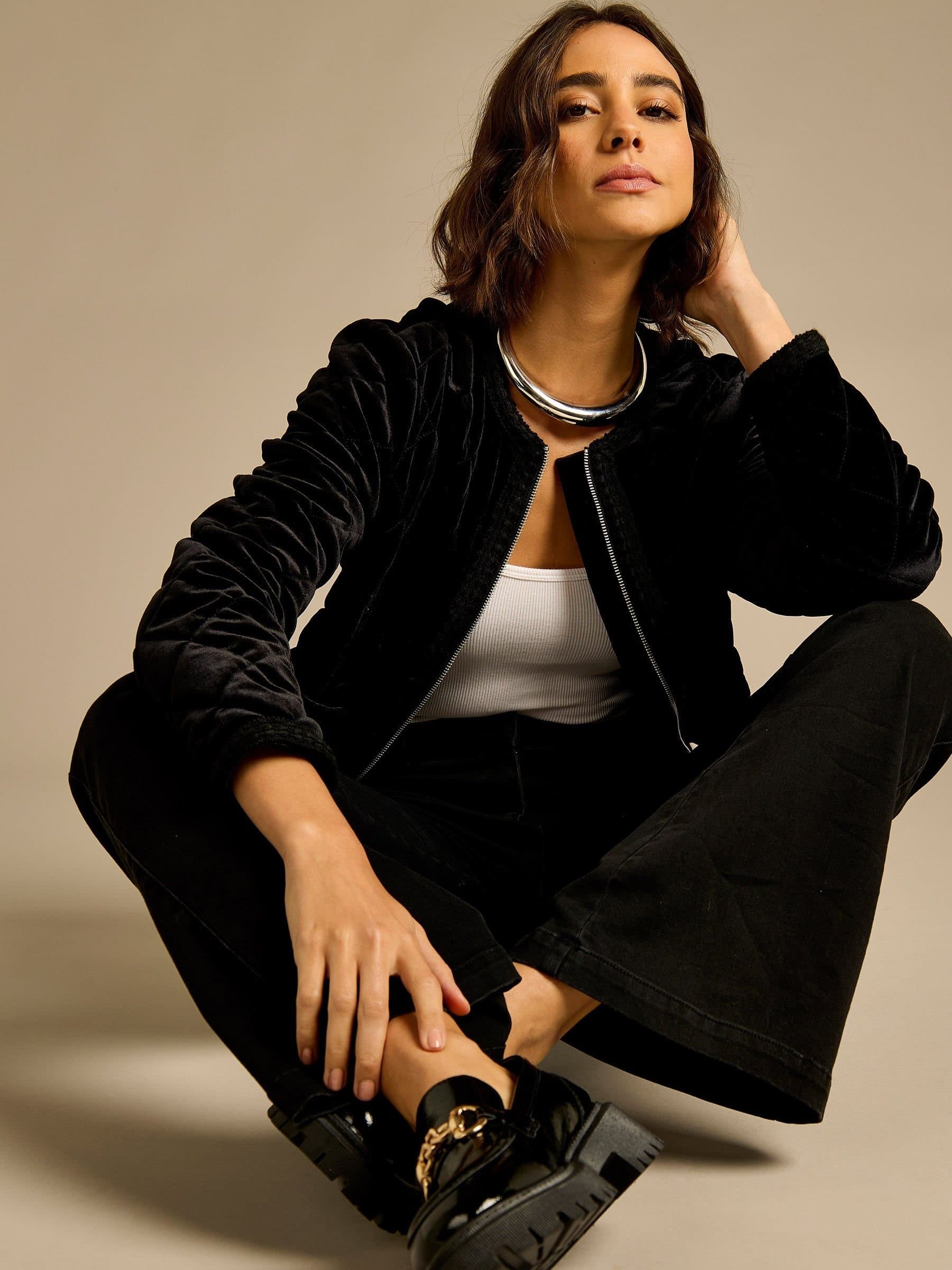 GWD by GEORGE W. DAVIES GWD by GEORGE W. DAVIES Black Velvet Bomber Jacket