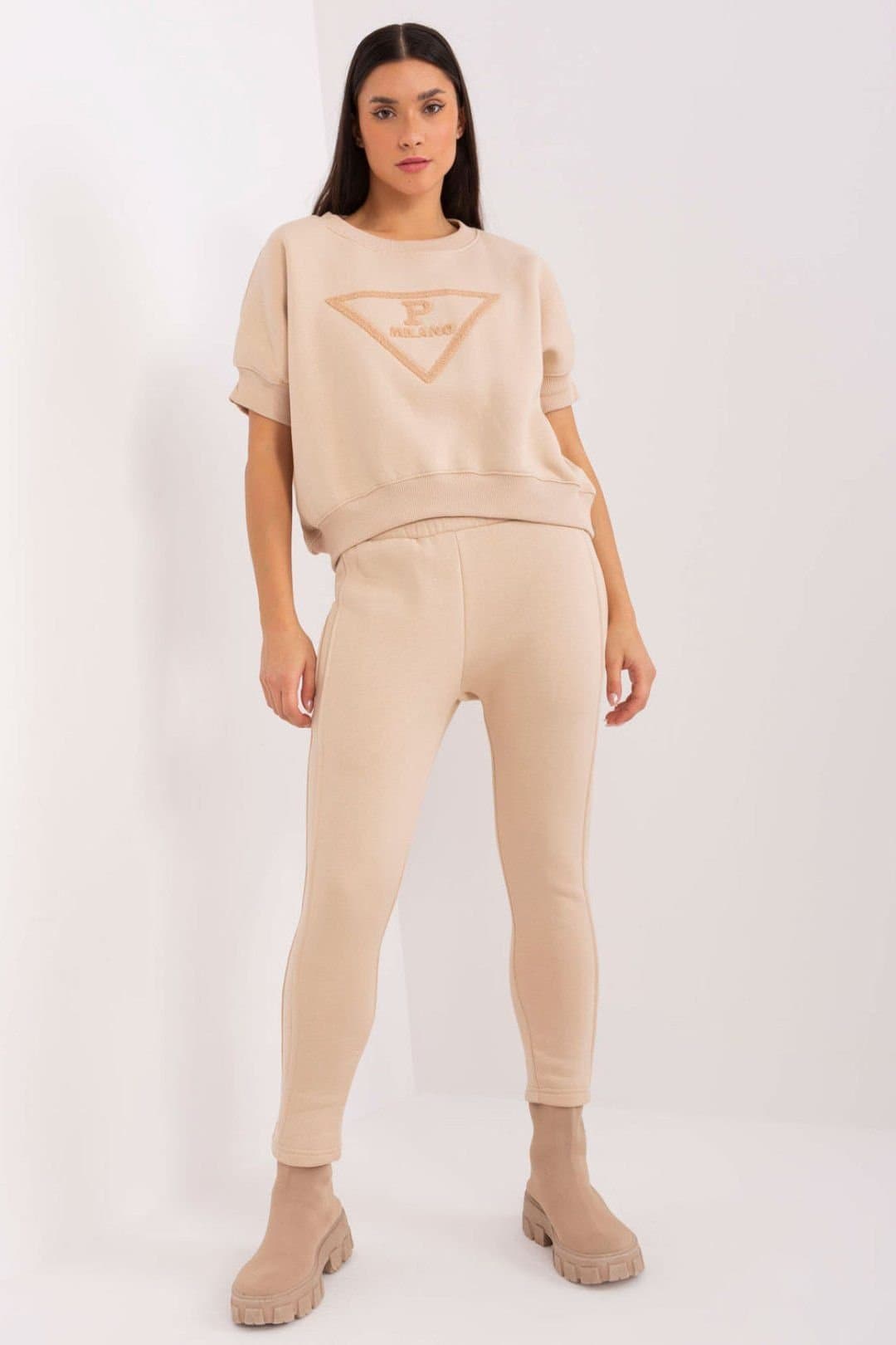 Love Lace Love Lace Women's Insulated Cotton Polyester Sweatshirt Set in Beige