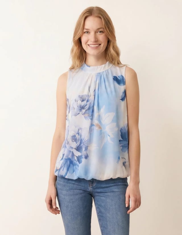 Blue Vanilla Sleeveless High Neck Puffball Blouse - 2