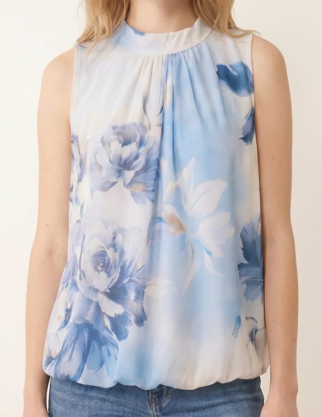 Blue Vanilla Sleeveless High Neck Puffball Blouse - 3