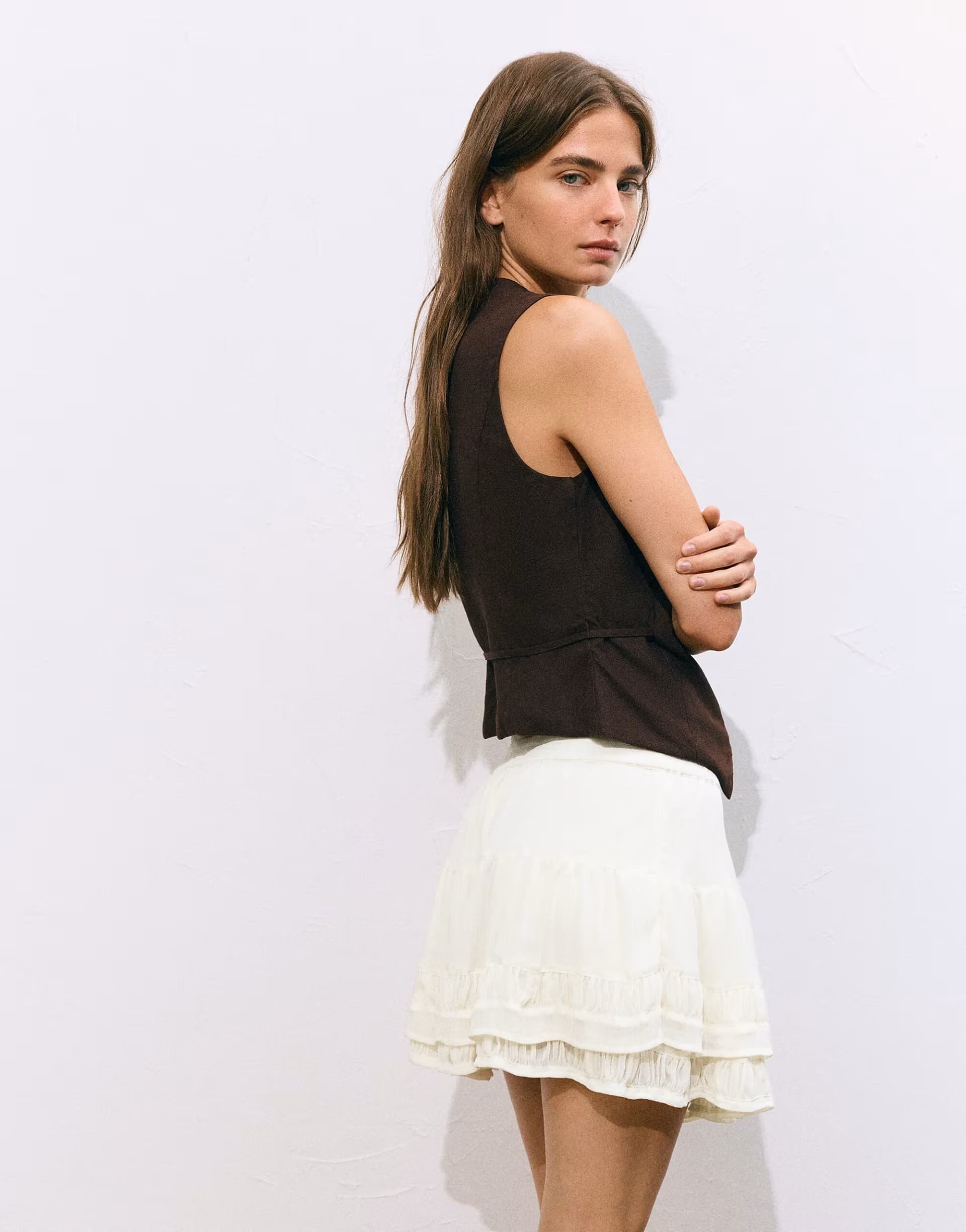 ASOS Pull&Bear Ruffled mini skirt in ice