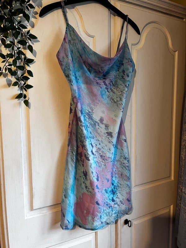 Bershka Bershka y2k 90’s Draped Front Pastel Chiffon Mini Dress