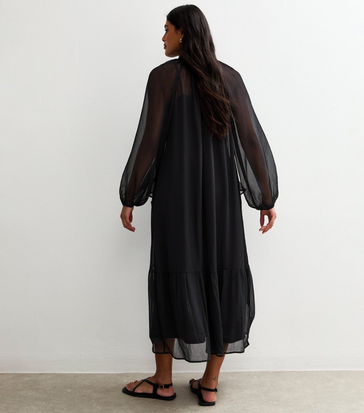 New Look Women's Black Frilly Trim Chiffon Midi Dress New Look - 4