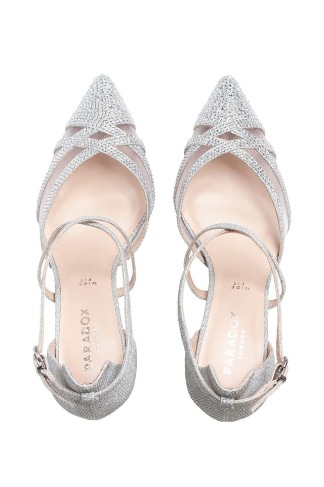 Paradox London Paradox London Women's 'Fresco' Wide Fit Cross Strap Mid Heel Open Courts in Silver - 3