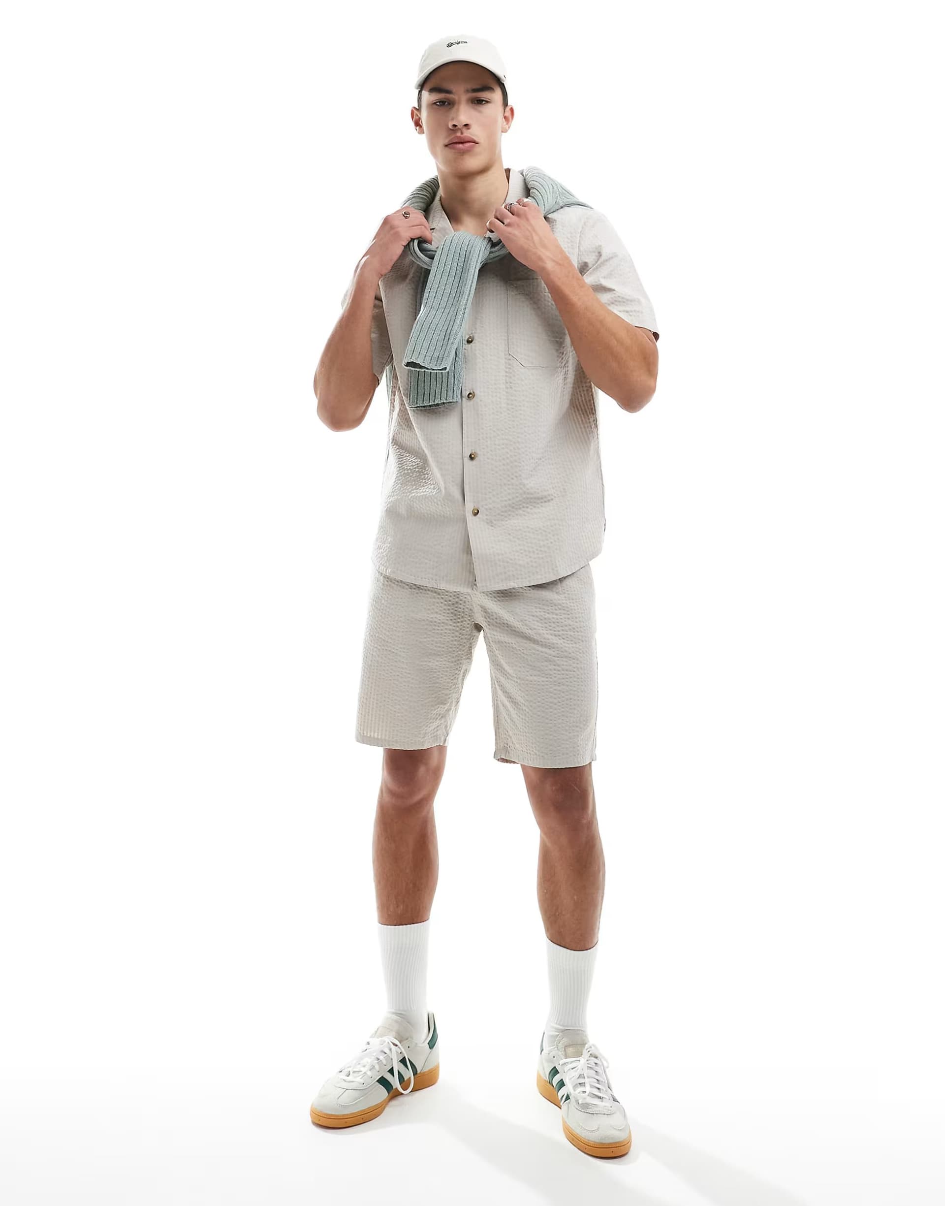 ASOS ONLY & SONS seersucker shirt co-ord in beige