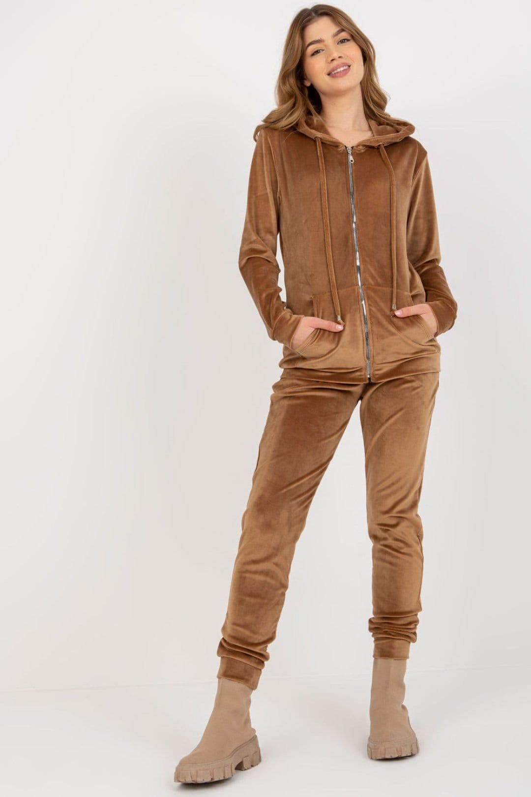 Love Lace Brown Velour Zip Hoodie & Jogger Set