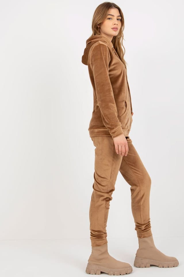 Love Lace Love Lace Women's Velour Zip Hoodie Sweatshirt & Jogger Set Style 177079 in Brown - 3