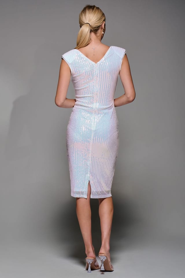 Jolie Moi Jolie Moi Women's Qaya Sequin V Neck Shift Dress in White - 2