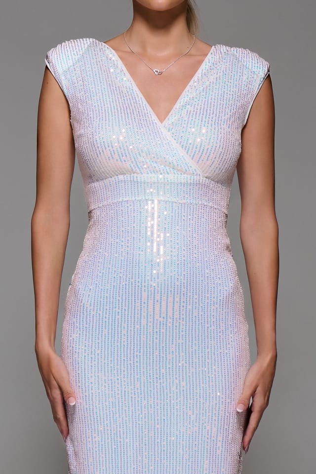 Jolie Moi Jolie Moi Women's Qaya Sequin V Neck Shift Dress in White - 3
