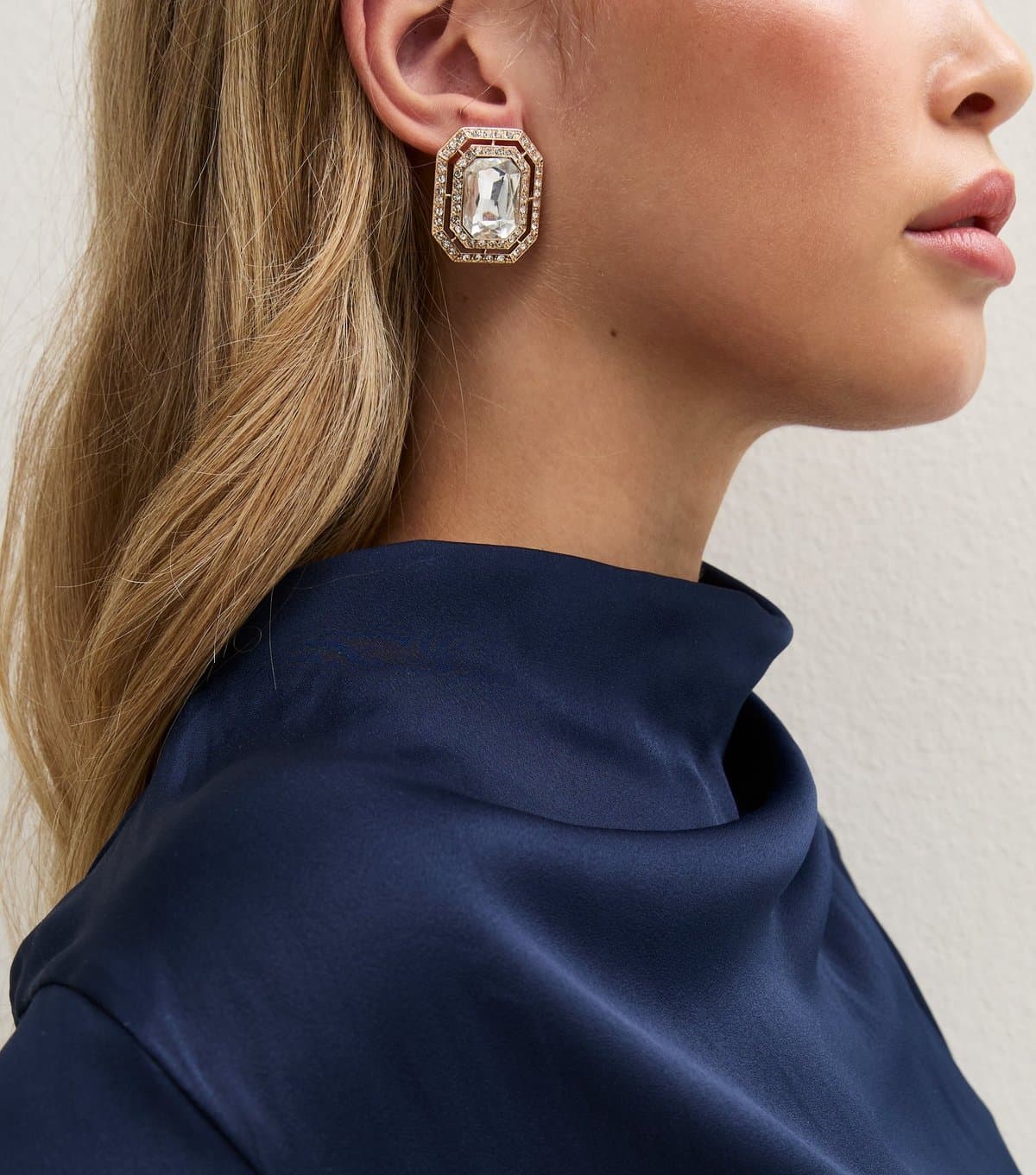 New Look Gold-Tone Hexagonal Diamante Gem Stud Earrings New Look