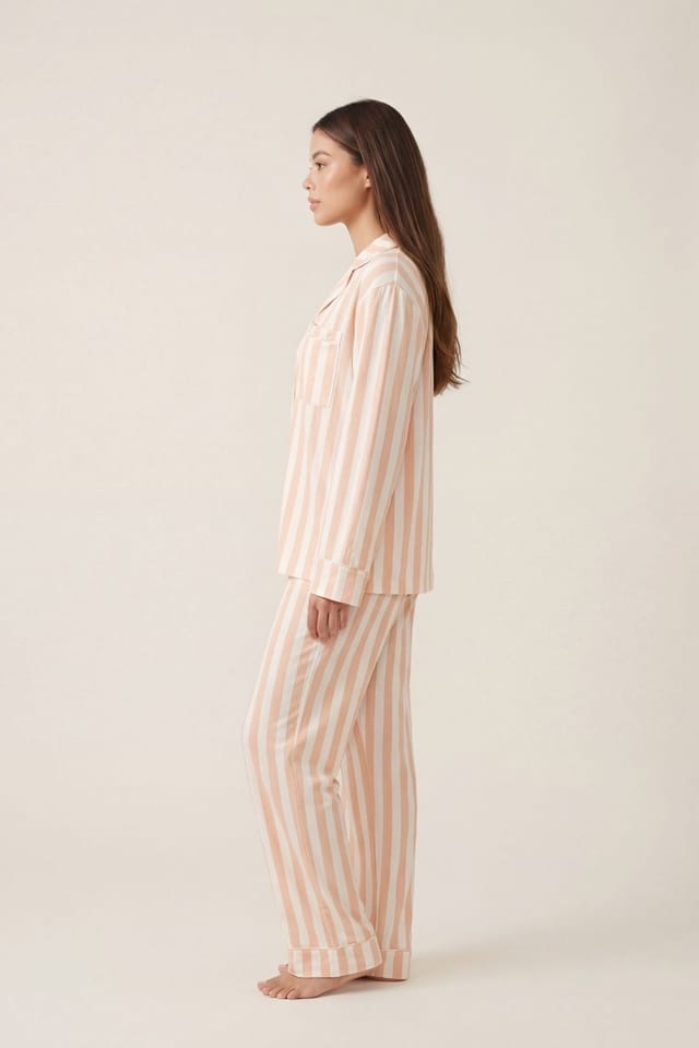The Night Store The Night Store Women's Stripe Modal Pyjama Trouser Set in Pale Orange - 2