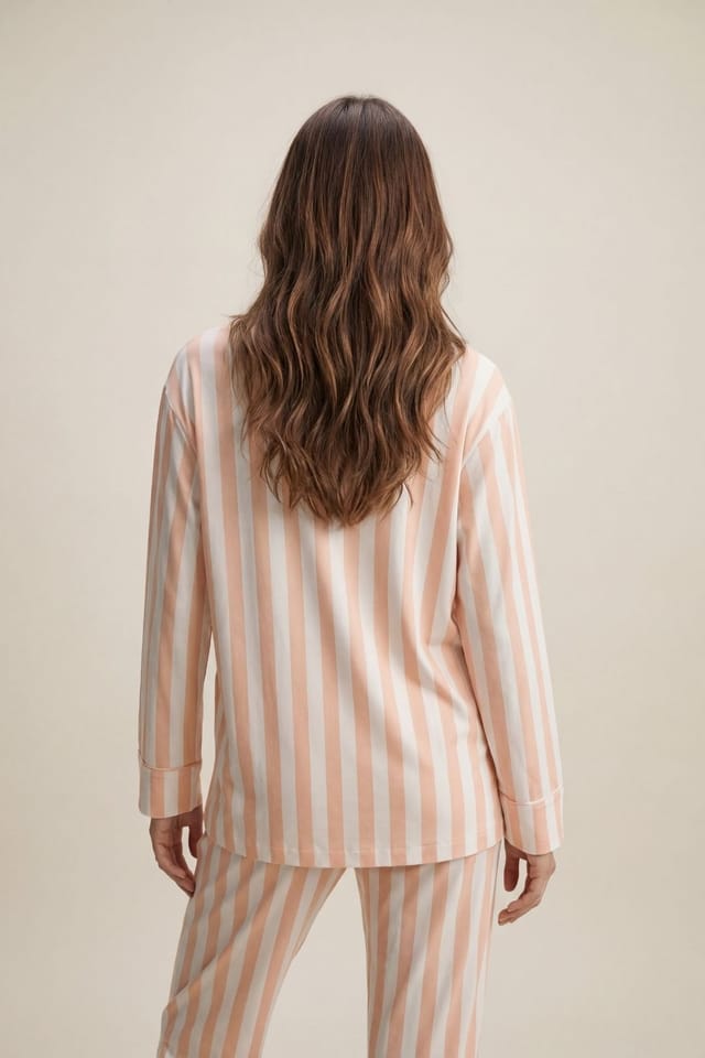 The Night Store The Night Store Women's Stripe Modal Pyjama Trouser Set in Pale Orange - 3