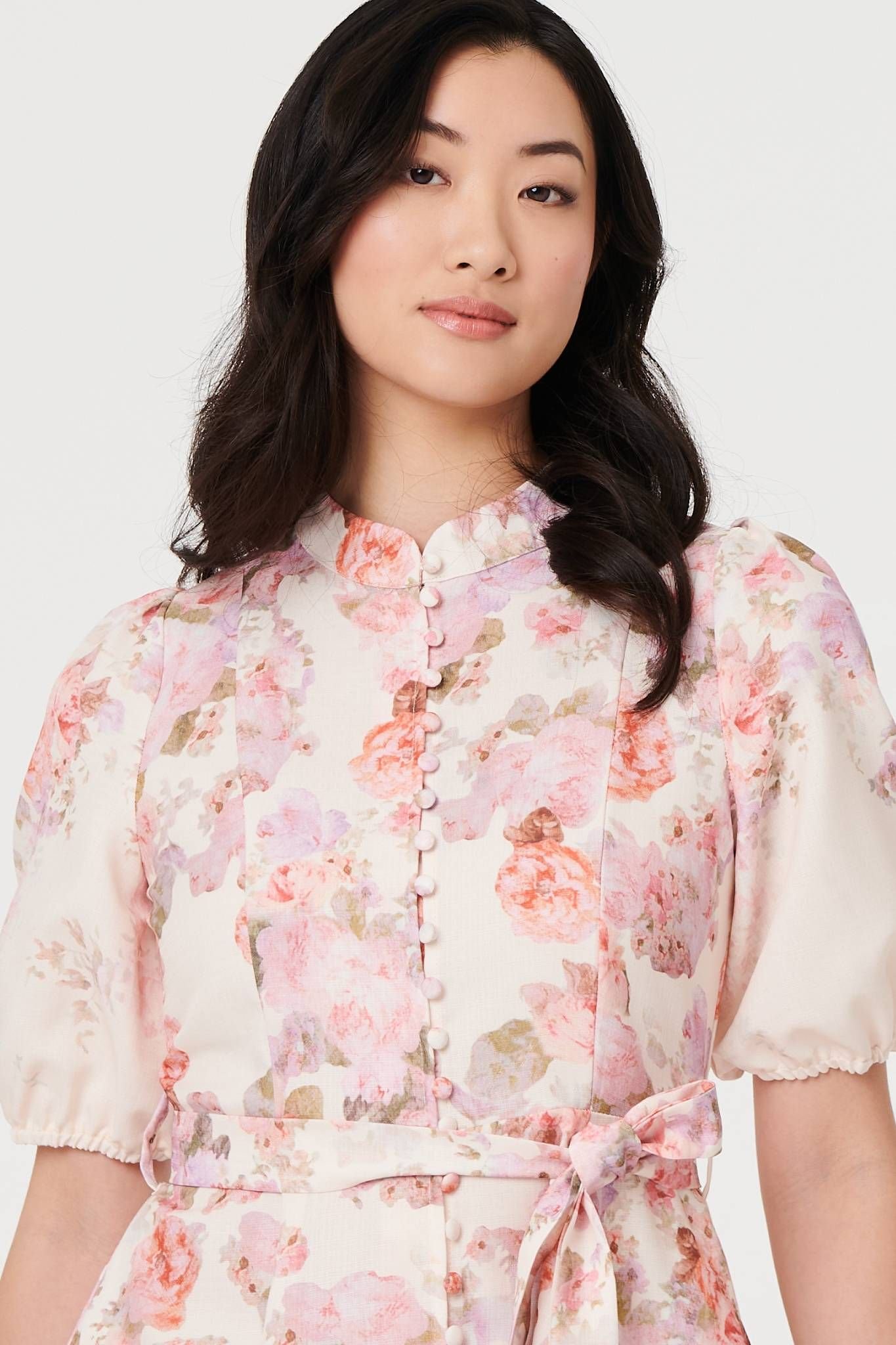 Izabel London Izabel London Women's Floral Knee Length Tie Waist Dress in Pink - 2