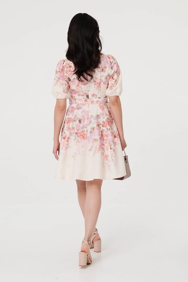 Izabel London Izabel London Women's Floral Knee Length Tie Waist Dress in Pink - 3