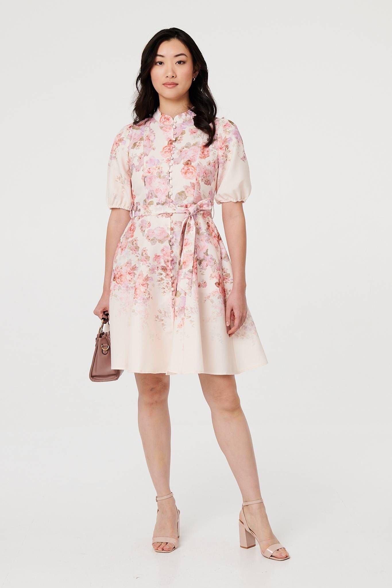 Izabel London Izabel London Women's Floral Knee Length Tie Waist Dress in Pink - 4