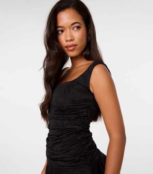 Pink Vanilla Women's Black Ruched Square Neck Mini Dress Pink Vanilla New Look - 3