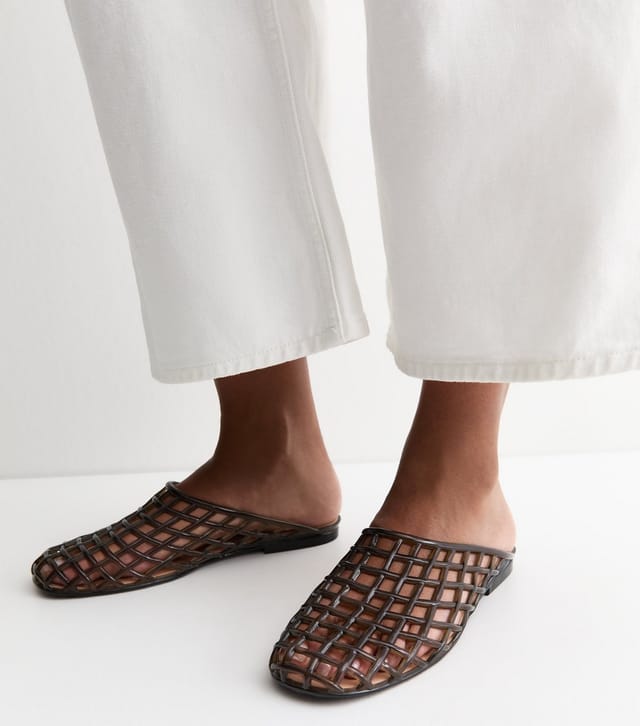 New Look Women's Black Lattice Jelly Mules Vegan New Look - 2