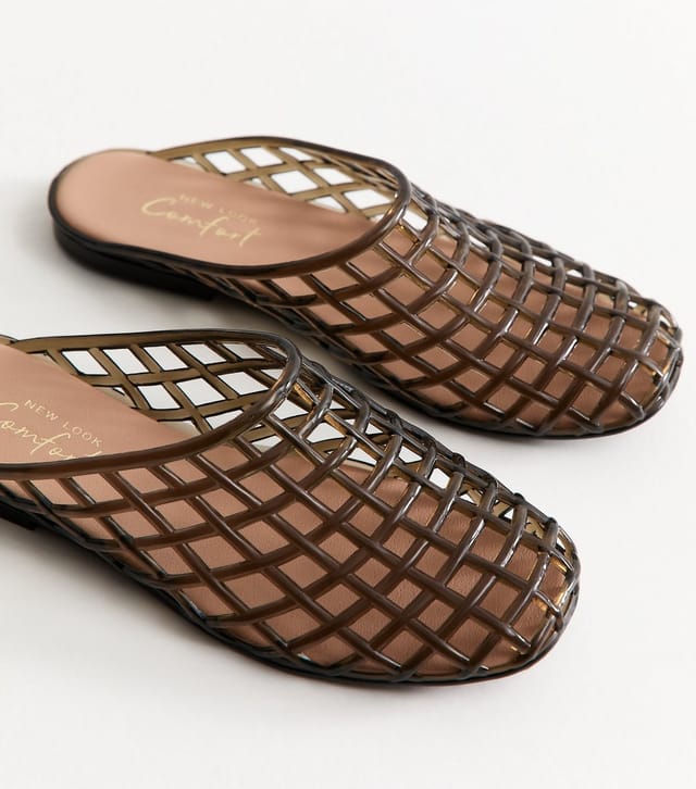 New Look Women's Black Lattice Jelly Mules Vegan New Look - 3