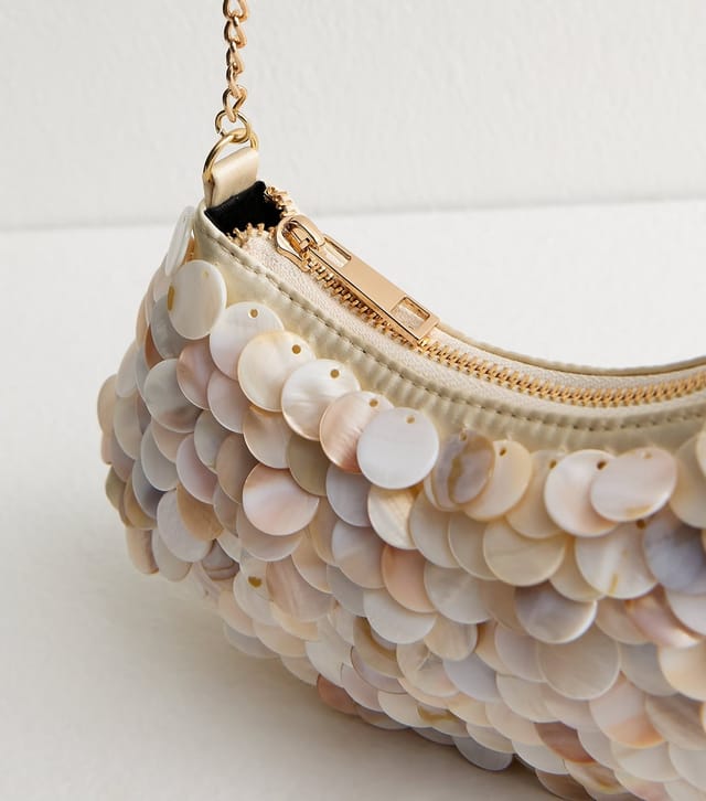 New Look Cream Satin Faux-Shell Shoulder Bag Vegan New Look - 3