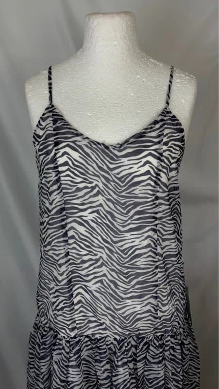 Ghospell UK 12 (Fits 12–14) Ghospell Zebra Print Maxi Dress Drop Waist Loose Fit Cami