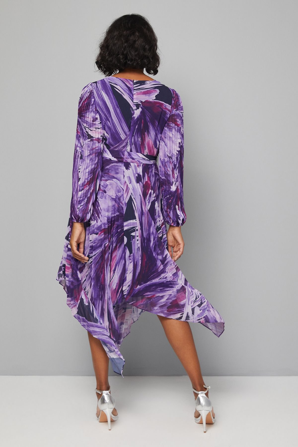 Wallis Wallis Women's Abstract Print Pleated Asymmetric Wrap Dress in Navy - 3