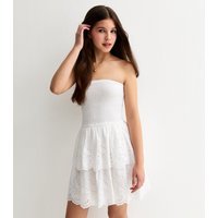 New Look Girls' White Shirred Broderie Anglaise Rara Dress New Look - 1