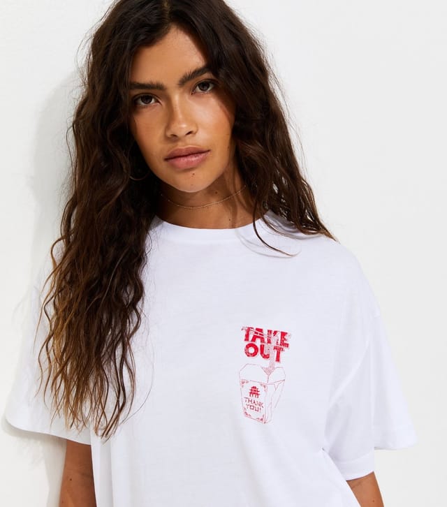 New Look Women's White Cotton Take Out Oversized T-Shirt New Look - 3