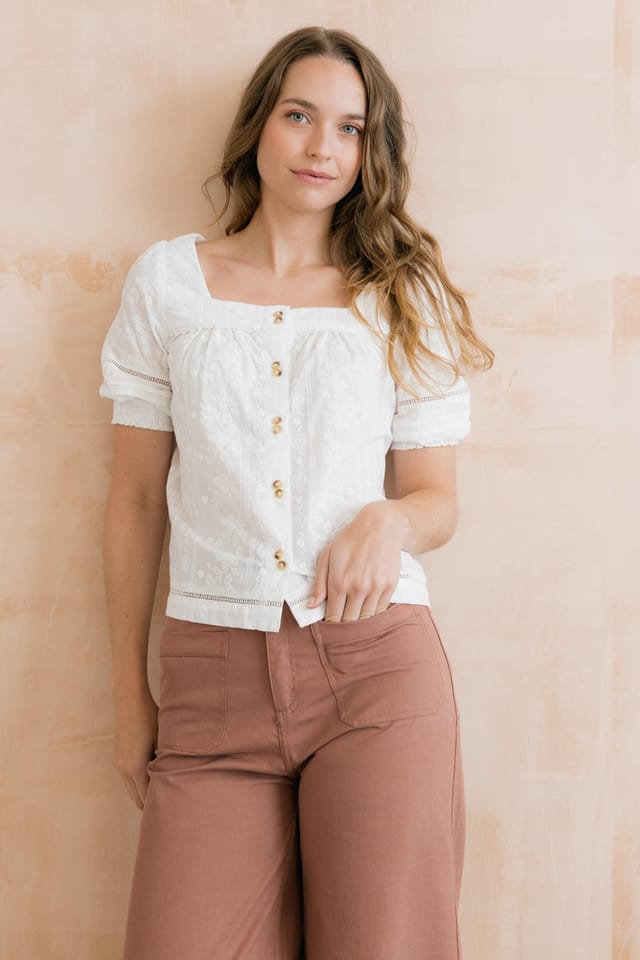 Lily & Me Lily & Me Women's Poppy Embroidered Cotton Blouse in White - 2