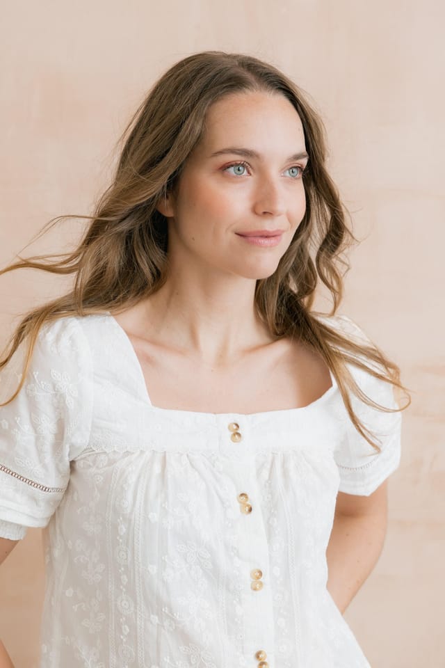 Lily & Me Lily & Me Women's Poppy Embroidered Cotton Blouse in White - 3