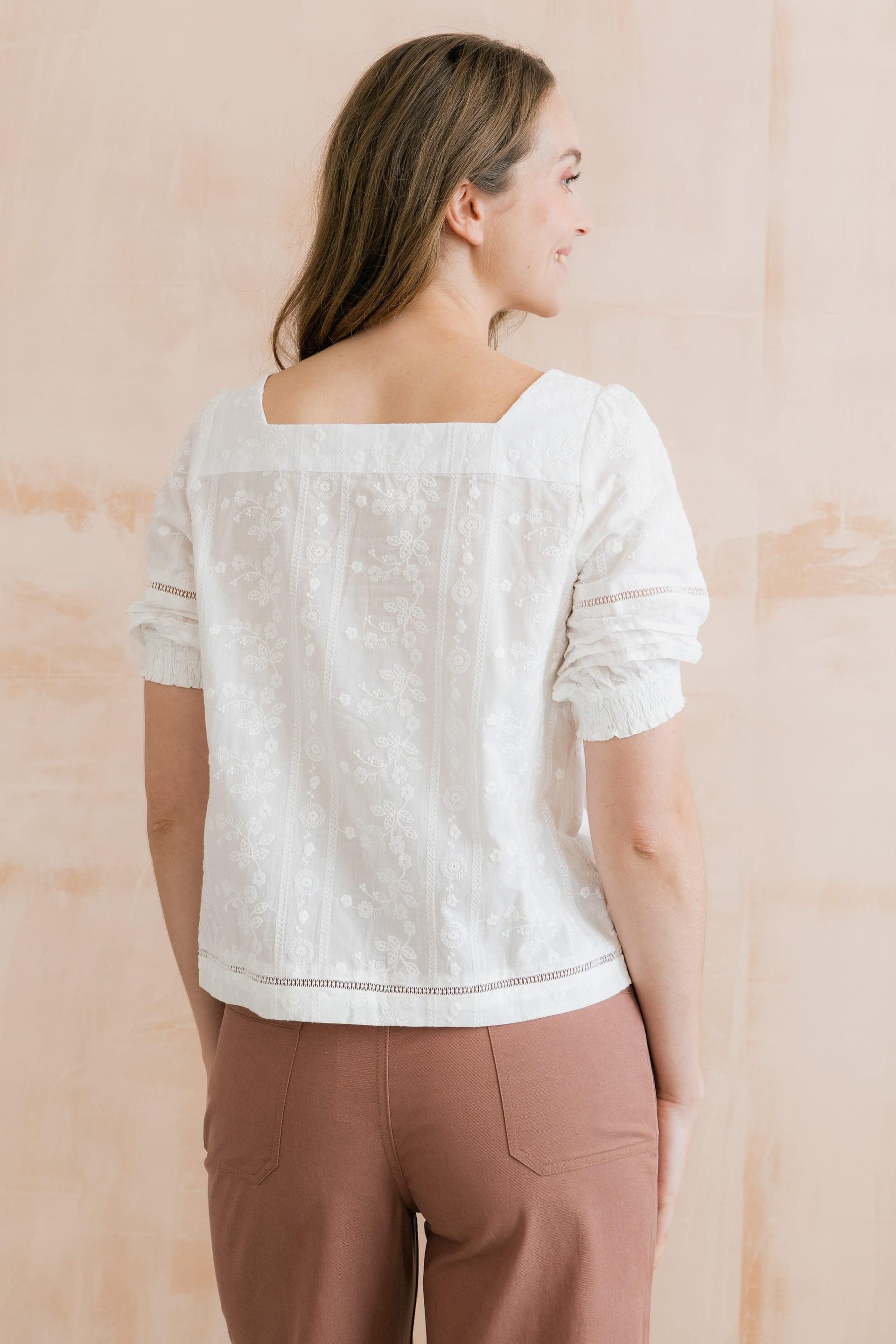 Lily & Me Lily & Me Women's Poppy Embroidered Cotton Blouse in White - 4